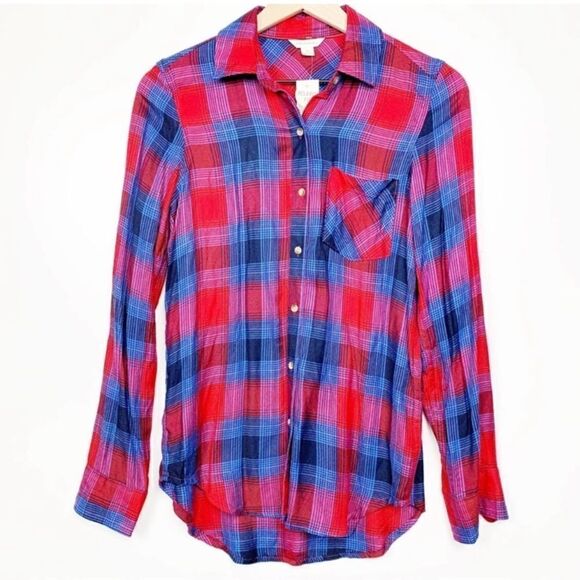Aeropostale Red and Blue button up flannel shirt Medium NWOT - Picture 1 of 8